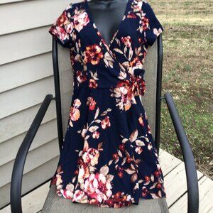 Altar’d State blue floral wrap top fit and flare mini dress sizeM